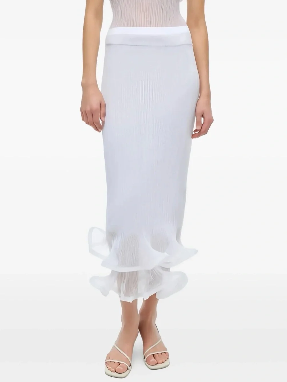 Jonathan Simkhai White Sheer Ruffled Dress Set Skirt Top L XL